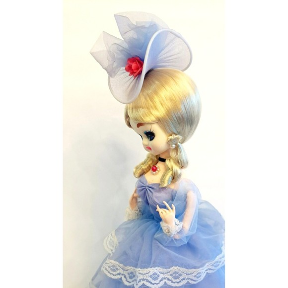 BRADLEY Vintage BIG EYE Blonde Doll Lavender Purple Sheer Dress Lace Trim 16" - Picture 5 of 14